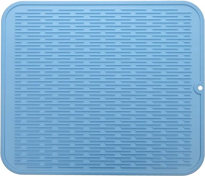 MicoYang Silicone Dish Drying Mat for Multiple Usage,Easy clean,Eco-friendly,Heat-resistant Silicone Mat for Kitchen Counter or Sink,Refrigerator or Drawer Liner Light Blue 2XL 24 inches x 18 inches by MicoYang