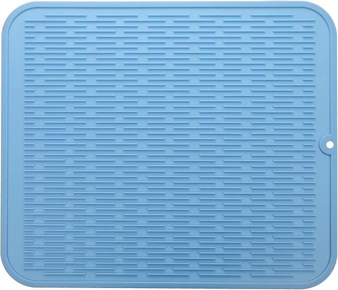 MicoYang Silicone Dish Drying Mat for Multiple Usage,Easy clean,Eco-friendly,Heat-resistant Silicone Mat for Kitchen Counter or Sink,Refrigerator or Drawer Liner Light Blue XL 18 inches x 16 inches by MicoYang