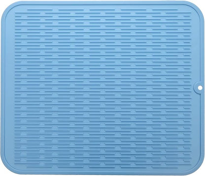 MicoYang Silicone Dish Drying Mat for Multiple Usage,Easy clean,Eco-friendly,Heat-resistant Silicone Mat for Kitchen Counter or Sink,Refrigerator or Drawer Liner Light Blue XL 18 inches x 16 inches by MicoYang