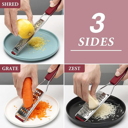 Cambom Cheese Grater Citrus Zester Lemon Zester Pack of 3-304 Stainless Steel - A Sharp Tool for Parmesan Cheese, Ginger, Garlic, Nutmeg, Chocolate, Vegetables，Fruits，Dishwasher Safe Red - Image 2
