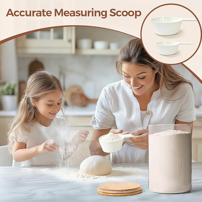 ComSaf 2Pcs Large Glass Storage Containers with Lids 4Qt, 1 Gallon Wide Mouth Flour Sugar Storage Containers, Large Capacity and Sealed for Rice, Cereal, Oat, Easy Clean and Scoop, Pantry Organization - Image 6