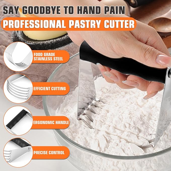 Biscuit Cutter Set,10PCS Stainless Steel Pastry Blender Set with Pastry Cutter,5PCS Biscuit Cutter,Dough Cutter,3 Cup Flour Sifter,Baking Mat and Fine Mesh Strainer for Cooking Cookies and Donuts - Image 2