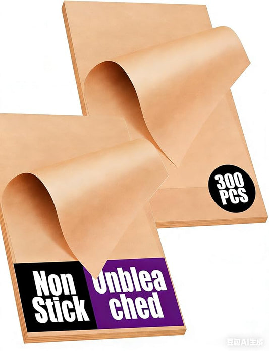 300PCS Unbleached Parchment Paper Sheets for Baking 12x16 Inches, Non-Stick and Non-Toxic Pre-cut Parchment Sheets for Oven, Cooking, Grilling, Air Fryer and Steaming - Fit for Half Sheet Pans, Brown