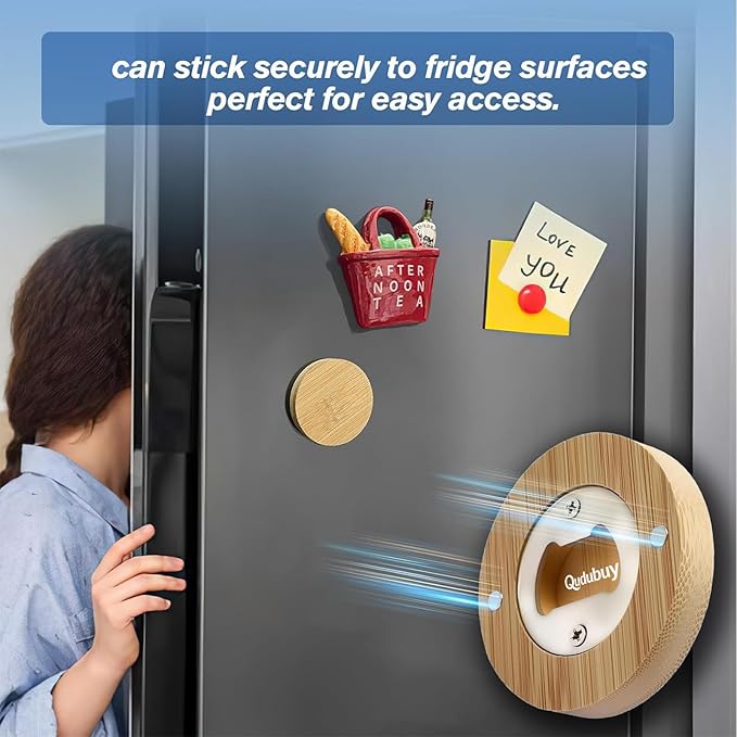 24 Pcs Magnetic Bottle Opener 2.5In DIY Bamboo Round Shape Beer Openers Wooden Fridge Magnet Refrigerator Sticker for Beer Lovers,Wedding Guests,Kitchens,Bars,Parties