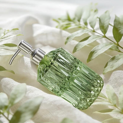 AmazerBath Soap Dispenser, Green Glass Soap Dispenser with Pump Stainless Steel, 14.2OZ Refillable Hand Bottles Bathroom Kitchen, 1 Pack by AmazerBath