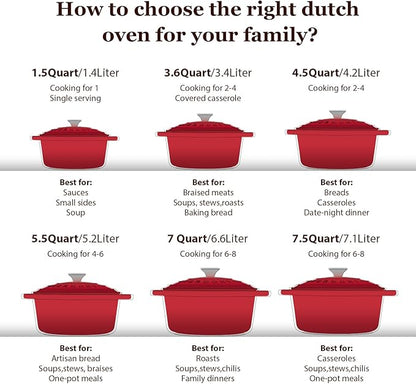 Overmont Enameled Cast Iron Dutch Oven - 4.5QT Pot with Lid Cookbook & Cotton Potholders - Heavy-Duty Cookware for Braising, Stews, Roasting, Sourdough Baking red - Image 7