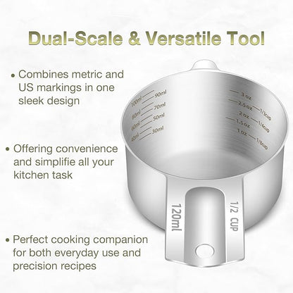 1PCS 1/2Cup (120ml, 4oz) Single Measuring Cup, Etched Inner Scale Stainless Steel Measure Scoop, Metric and US Measurement, Dishwasher Safe - Image 4