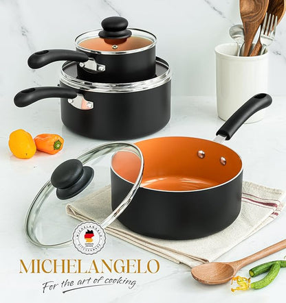 MICHELANGELO Ceramic Saucepan Set 1.5QT & 2QT & 3QT Nonstick Sauce Pans, PFAS-FREE Saucepan with Lid, Copper Saucepans Set of 3, Multipurpose Small Sauce Pot, Non Stick Sauce Pots, Dishwasher Safe - Image 6