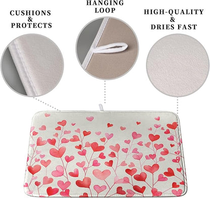 Valentines Pink Love Heart Dish Drying Mat Valentine Day Absorbent Microfiber Dish Drying Pad Heat Resistant Kitchen Counter Draining Mat Extra Large Dish Drainer Rack Mats 16x18 Inch - Image 3