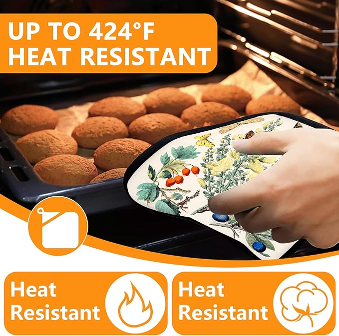 Wildflowers Butterfly Oven Mitts and Pot Holders Sets 4Pcs,Extra Long Oven Gloves Potholder for Kitchen Cooking Baking BBQ 100% Cotton Heat Resistant - Image 4