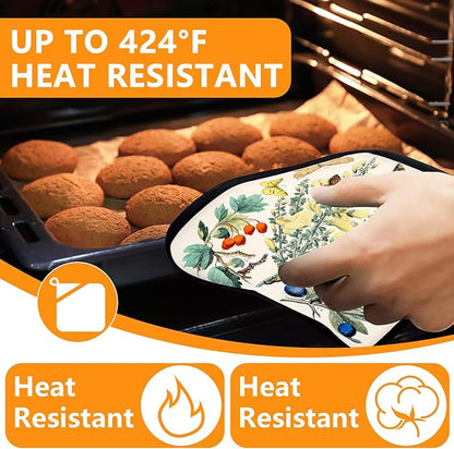 Wildflowers Butterfly Oven Mitts and Pot Holders Sets 4Pcs,Extra Long Oven Gloves Potholder for Kitchen Cooking Baking BBQ 100% Cotton Heat Resistant - Image 4