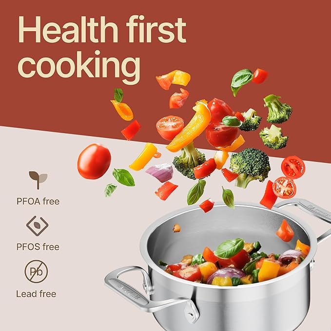 Stainless Steel Stockpot with Lid 2 Quart, Durable 18/8 Stainless Steel, Impact-Bonded Base for Even Heating, Riveted Handles, Oven & All Stove Compatible, Safe Up To 500°F (260°C) - Image 4