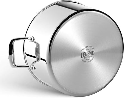 LEGEND COOKWARE 5-Ply Stainless Steel 8-Quart Stock Pot with Lid - Induction Compatible, Oven Safe 800°F - Non-Toxic, No Coatings - Even Heating, Won't Warp - Built to Last Generations