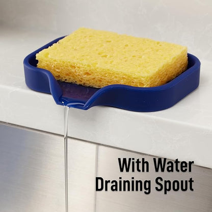 Zulay Kitchen Small Silicone Sponge Holder (4.9x3.3”) – Space-Saving Sink Organizer Tray for Sponge, Soap, Brush & More – Compact Non-Slip Dish for Kitchen & Bathroom (Dark Blue) - Image 8