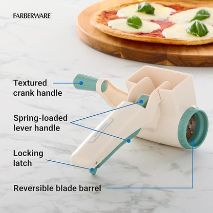 Farberware Professional Rotary Cheese Grater, Durable and Versatile Kitchen Gadget for Effortless Grating, Green