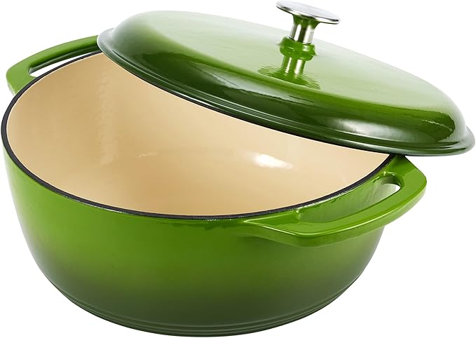 Amazon Basics Enameled Cast Iron Dutch Oven Pot with Lid, Round, Dual Handles, Heavy-Duty, Oven Safe, 6-Quart, Green - Image 3