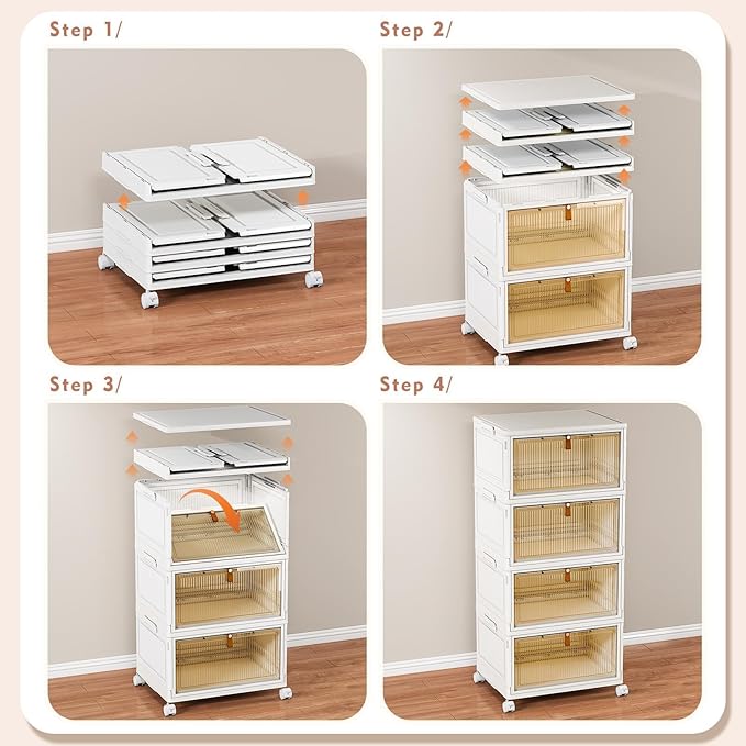 CTSNSLH 4 Tier Plastic Storage Bins with Lid - 27.5Qt Stackable with Lids for Bedroom, Living Room, Office - Foldable Containers, Household Organization - Image 3