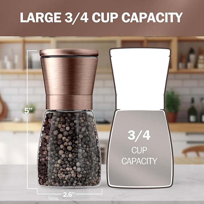 Home EC Original Copper Salt and Pepper Grinder Set of 2 - Adjustable Ceramic Grinder - Glass Salt and Pepper Shakers With Funnel and Ebook - Kitchen Spice Mill - Copper Kitchen Accessories - Image 4