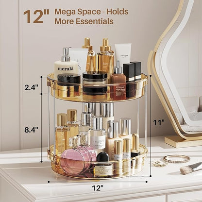 LAMU 12inch 2 Tier Lazy Susan Turntable Organizer Rotating Spice Rack Organization for Cabinet, Kitchen, Pantry, Countertop, Bathroom, Vanity, Medicine Cabinet Organizer, Amber - Image 3