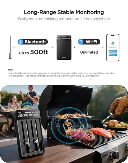 GoveeLife Bluetooth Wireless Meat Thermometer with 4 Probes, WiFi Unlimited Range, ±1.8℉ Accuracy, IP68 Waterproof Real Time Monitoring Digital Food Thermometer for Kitchen, BBQ, Grill, Oven, Smoker - Image 2