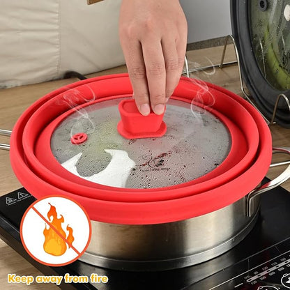 Microwave Splatter Cover Glass with Collapsible Silicone for Food Cover Plate Cover 10.8 inch with Anti-Scalding Gloves - Image 5