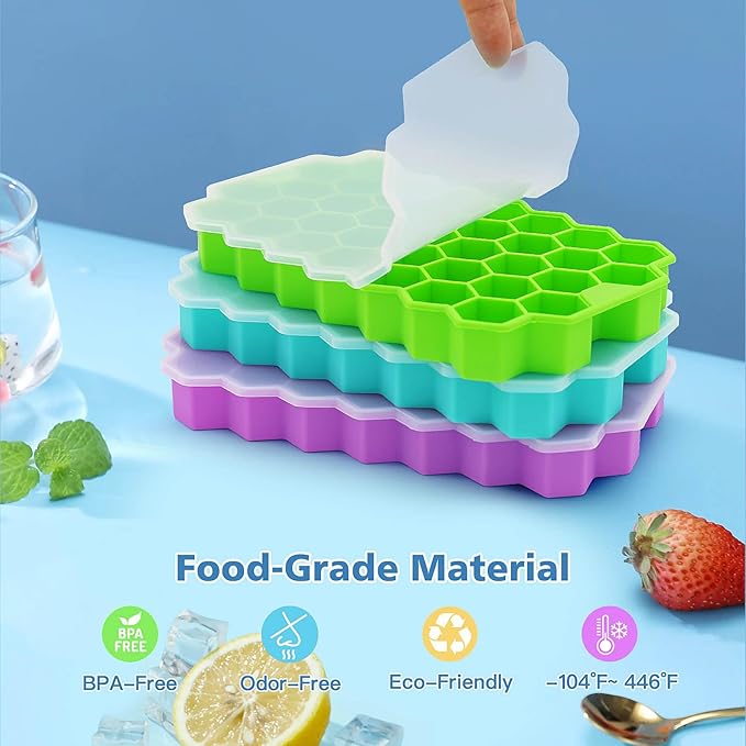 Azyh Ice Cube Trays for Freezer, 3 Pack Ice Cube Tray with Lid, Silicone Ice Cube Mold with Lid-37 Grid,Easy-Release Reusable 111 PCS Small Ice Cube for Iced Coffee Cocktail Whisky Chocolate Soup Food - Image 3