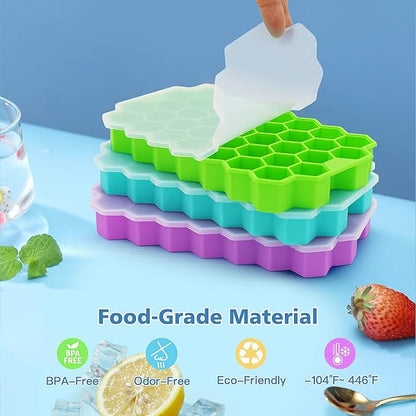 Azyh Ice Cube Trays for Freezer, 3 Pack Ice Cube Tray with Lid, Silicone Ice Cube Mold with Lid-37 Grid,Easy-Release Reusable 111 PCS Small Ice Cube for Iced Coffee Cocktail Whisky Chocolate Soup Food - Image 3
