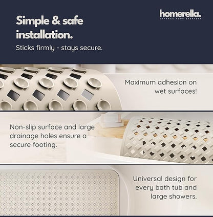 Bathtub Mat Non Slip 35x16 - homerella® Bath Mat Incl. Hooks for Drying, Extra Long, 100% BPA Free, Shower Mat Non Slip Anti Mold, Machine Washable, Shower Mats for Inside Shower Mildew Resistant