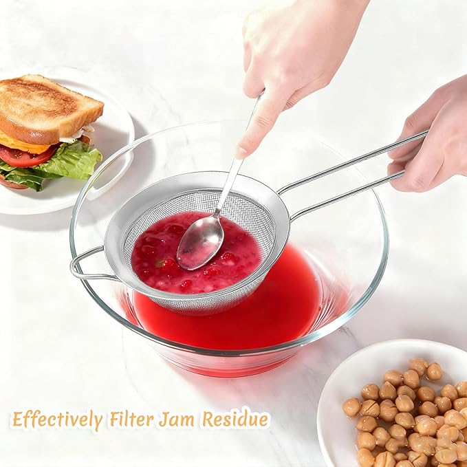 3Pcs Fine Mesh Strainer with Handle, Small Medium Large Size Sieve Strainers Set, Stainless Steel Sifter Colander for Kitchen Baking Juice Quinoa Food Flour - Image 7