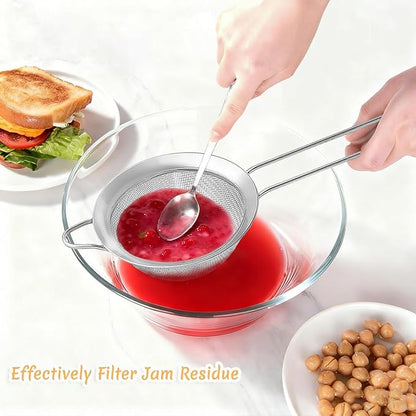 3Pcs Fine Mesh Strainer with Handle, Small Medium Large Size Sieve Strainers Set, Stainless Steel Sifter Colander for Kitchen Baking Juice Quinoa Food Flour - Image 7