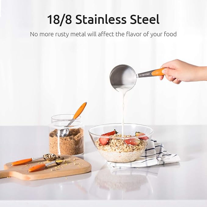 Measuring Cups : U-Taste 18/8 Stainless Steel Measuring Cups and Spoons Set of 10 Piece, Upgraded Thickness Handle(Orange) - Image 3