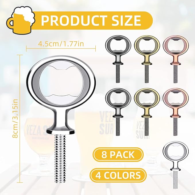Metal Bottle Opener Insert Kits 8 Pack Blank Stainless Steel DIY Hardware Flat Bottle Opener Inserts for Wood Turning Kits (Mix Color)