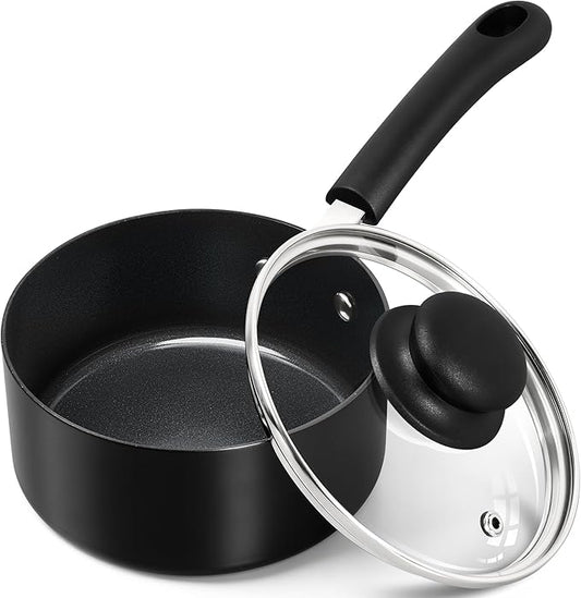 MICHELANGELO Nonstick Saucepan with Lid, Ceramic Sauce Pan Sets, Easy to Clean Sauce Pans, Multi-Purpose Cooking Pots, 1QT, Black by Michelangelo