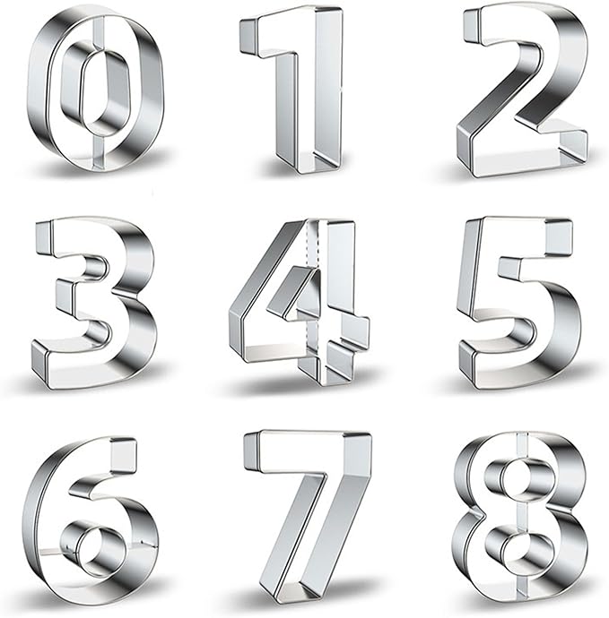 ZADE Number Cookie Cutters 9 Pcs, 4 Inch Stainless Steel Number Cookie Cutters Set, Numbers 0-8 (6 Reverses to 9) Cookie Fondant Dough Kitchen Baking for Birthday Holiday Family Party