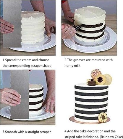 8.7 Inche Stainless Steel Cake Scraper，Double Sided Patterned Edge Stripe Edge Smoother Scraper Cake Decorating，Cake Decorating Comb Cake Scraper (1, 1-1) - Image 7