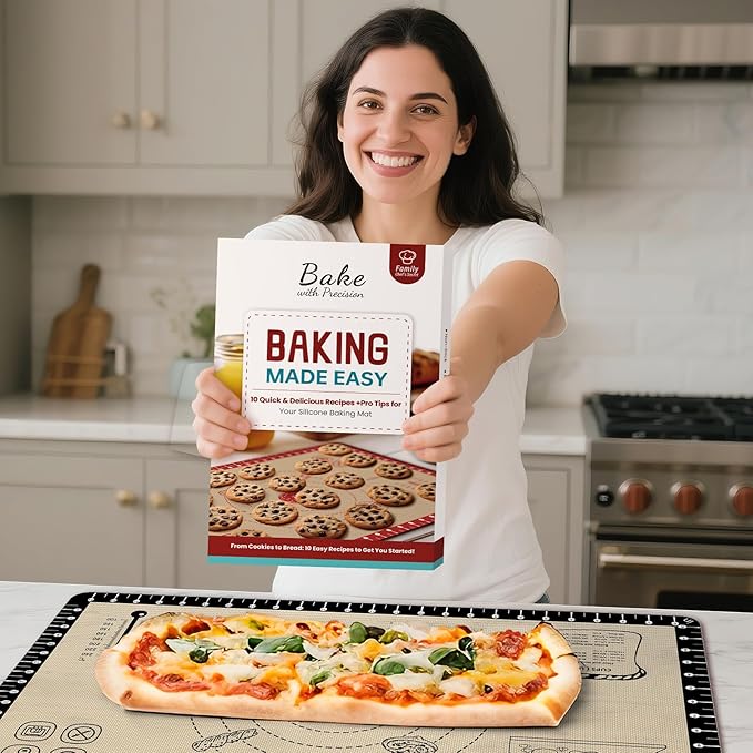Extra Thick Silicone Baking Mat with 10 Easy Recipes,Silicone Mat for Baking, Non Stick Pastry Mat for Dough Rolling, Macaron, Cookie, bread, Pizza, Fondant/Pie Crust, Oven& Dishwasher Safe - Image 9