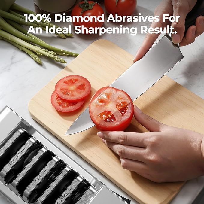 Narcissus Knife Sharpener, 3 Stages Diamond Electric Knife Sharpener for Stainless Steel and Ceramic Kitchen Knives, 40 Seconds Quick Repairing & Polishing, Open Design Port for Scissors Sharpening - Image 3