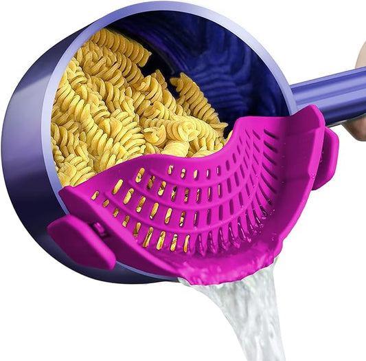 AUOON Clip On Strainer Silicone for All Pots and Pans, Pasta Strainer Clip on Food Strainer for Meat Vegetables Fruit Silicone Kitchen Colander (Purple) by AUOON
