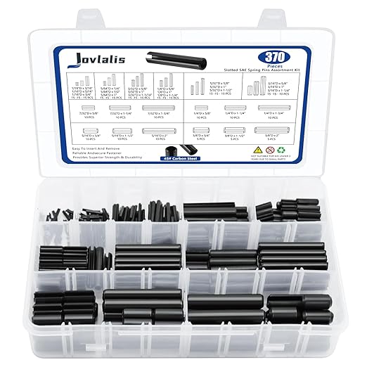 370 Pcs Roll pin Assortment, SAE Roll Pin Set, Slotted Spring Pins, Steel Split Expansion Pin, Black Roll Pins, 1/16 5/64 3/32 1/8 5/32 3/16 7/32 1/4 5/16 3/8 Inch Spring Dowel by Jovlalis