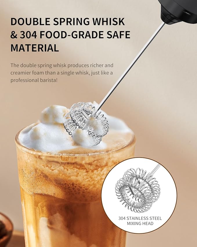 CIRCLE JOY Rechargeable Milk Frother Hanheld, Dual Coil Whisk Head Electric Coffee Frother, Portable Hand Frother Wand Drink Mixer for Matcha Lattes Cappuccino, Kitchen Gifts, Black - Image 5