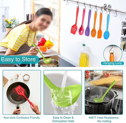 TeamFar Silicone Kitchen Utensils, 7-Piece Kitchen Cooking Utensil Set with Turner Spoon Spatula Ladle, Perfect for Baking Cooking Mixing, Heat-Resistant & Non-Toxic, Dishwasher Safe & Multi Colored - Image 4
