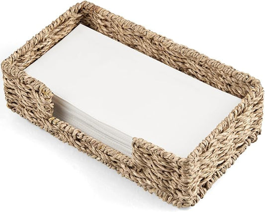 Napkin Holder for Bathroom, Woven Wicker Seagrass Guest Towel Holder Tray, Disposable Paper Hand Towel Holder for Bathroom Accessories, Dinner Napkin Holder for Kitchen Table Party