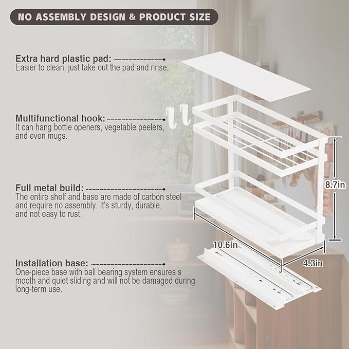 Magheo Pull Out Spice Rack Organizer for Cabinet, 4 Pack Metal Seasoning Organizer Slide Out Spice Storage Shelf No Assembly Vertical Spice Rack Pullout for Kitchen & Bahthroom No Drill(2 Tier,White) - Image 6