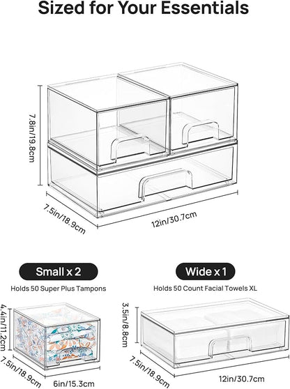 Vtopmart Stackable Storage Drawers Set of 3,Clear Plastic Organizer Bins for Makeup, Cosmetics, Beauty Supplies,Ideal for Vanity, Bathroom,Cabinet,Pantry Organization - Image 5