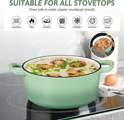 TeamFar Enameled Cast Iron Dutch Oven - 3QT Small Dutch Oven Pot with Lid - Heavy Duty Cast Iron Pot Cookware for Bread Baking, Braising, Stewing, Roasting, Pistachio Green - Image 4