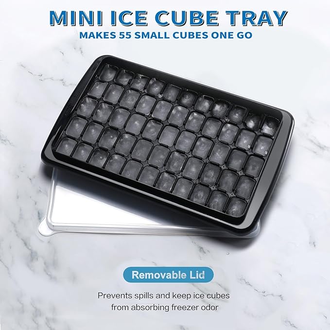 Ice Cube Tray with Lid And Bin for Freezer - 2 * 55 Nugget Ice Maker Tray, Cocktail Coffee Ice Mold for Easy Release Small Cubes, with Ice Container Scoop, Flexible Durable Plastic, BPA Free - Image 5
