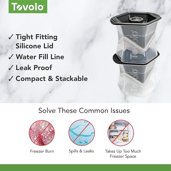 Tovolo Large Square Ice Cube Mold Colossal 2 Inch Cubes Pack of 2, Huge Ice Cube Mold Block for Whiskey Cocktails Bourbon, Silicone BPA Free Dishwasher Safe Giant XL Ice Cube Molds - Image 3