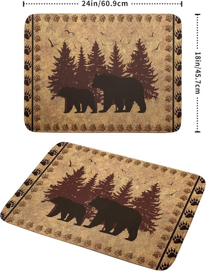 Giwawa 18"x24" Brown Bear Dish Drying Mat Rustic Forest Wildlife Woodland Dish Drainer Mats for Kitchen Countertop Farmhouse Animal Paw Print Fast Dry Microfiber Dish Drying Pad Decoration