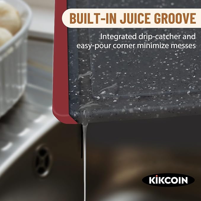 Kikcoin Plastic Cutting Boards for Kitchen, 3-Piece Large Cutting Board Set Dishwasher Safe Chopping Boards with Non-slip Feet and Juice Grooves, Red - Image 3