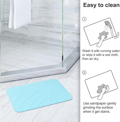 2 Pack Diatomaceous Earth Shower Mat, Stone Bath Mat, Nonslip Super Absorbent Fast-Drying Hard Bath Mat for Bathroom Shower Floor, 23.62 x 15.35 inch, Blue-Green